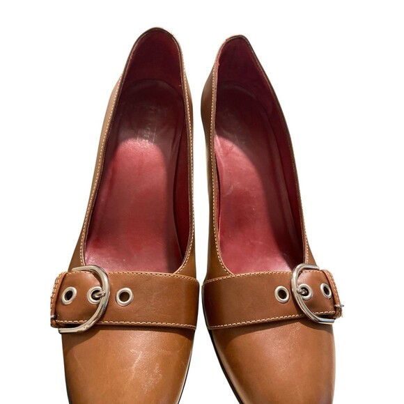 Coach Women’s Brown Leather Heels Sz 9.5B Buckle Accent Round Toe Classic Pumps - Picture 7 of 10
